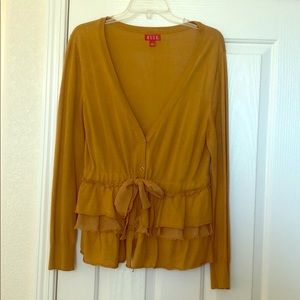 Elle Mustard Yellow Ruffle Sweater Cardigan ~ L